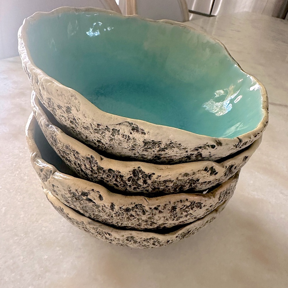 Kari Ceramics ~ 4 Soup Bowls in Speckled Turquoise